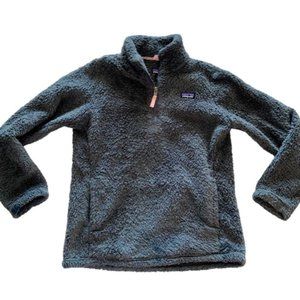 Patagonia gray fuzzy Teddy bear fleece half zip KIDS 12  Mild wear